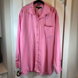 Tommy Hilfiger Vintage Men's 100% Linen Shirt  Pink Flip Cuff Button Up Size XL